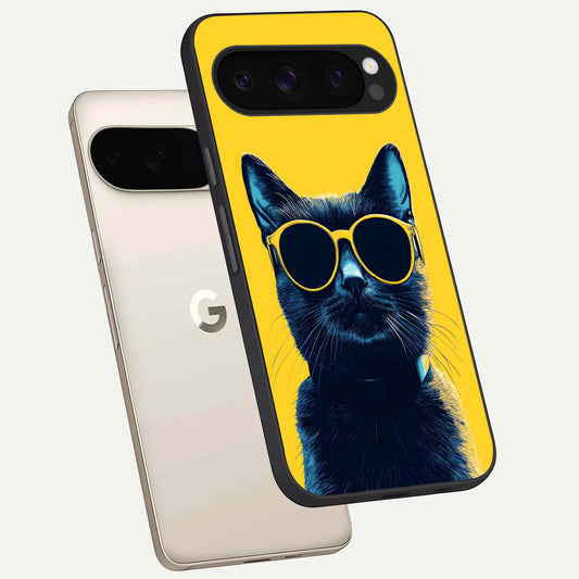  Cool Cat Vibes phone case For Google Pixel 10 Pro showing premium glass back cover with detailed artwork