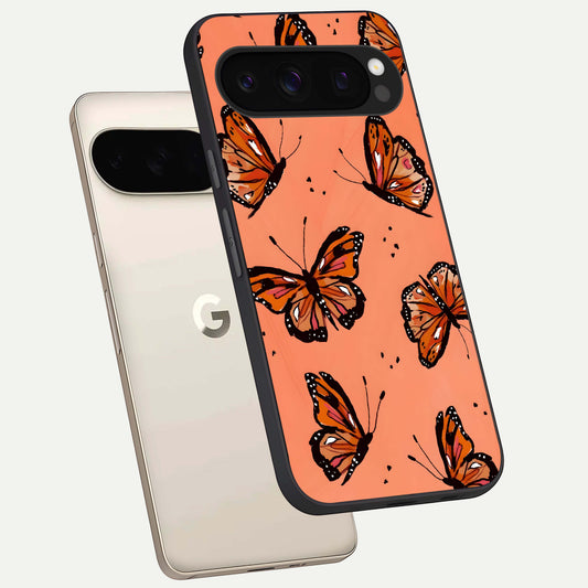  Coral Wing Butterfly phone case For Google Pixel 10 Pro showing premium glass back cover with detailed artwork