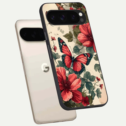  Crimson Butterfly Garden phone case For Google Pixel 10 Pro showing premium glass back cover with detailed artwork