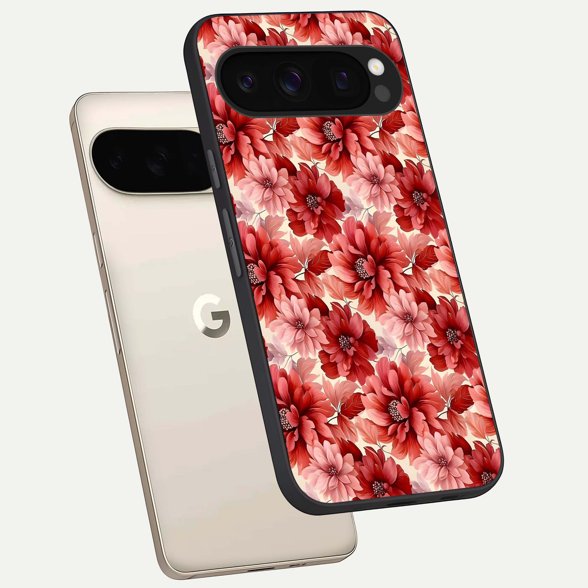  Crimson Love Petals phone case For Google Pixel 10 Pro showing premium glass back cover with detailed artwork