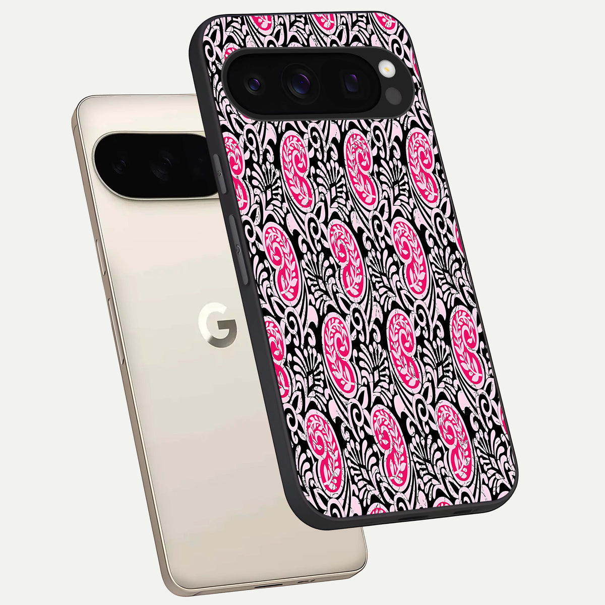  Crimson Paisley Charm phone case For Google Pixel 10 Pro showing premium glass back cover with detailed artwork