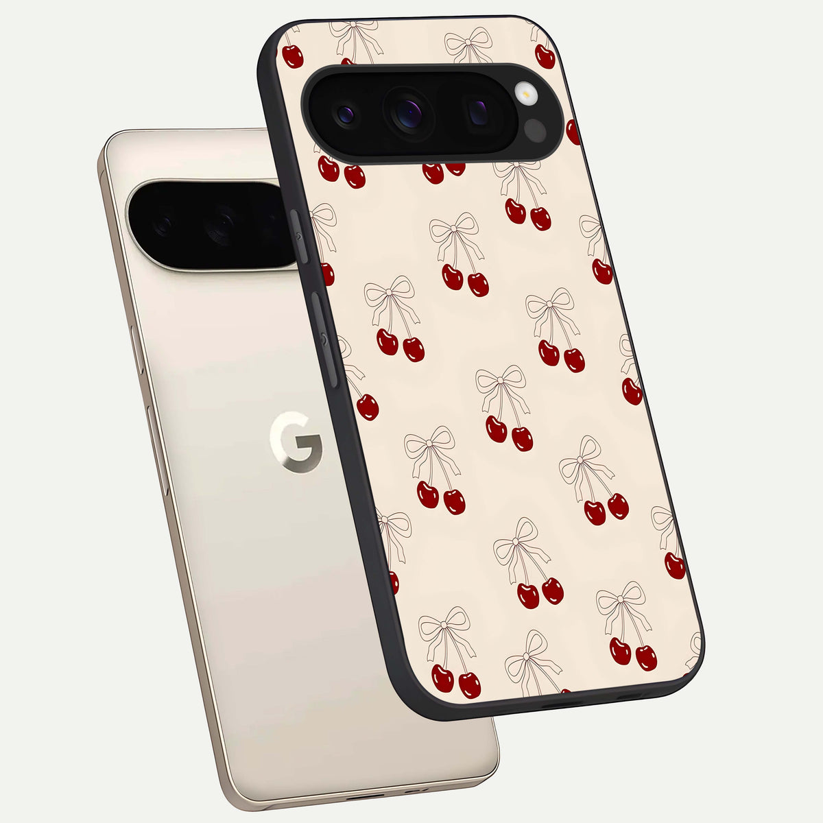  Cute Cherry Pattern phone case For Google Pixel 10 Pro showing premium glass back cover with detailed artwork