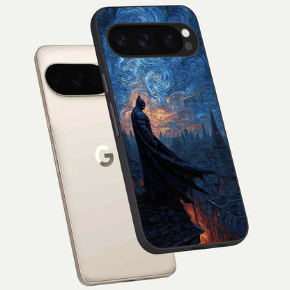  Dark Knight Dusk phone case For Google Pixel 10 Pro showing premium glass back cover with detailed artwork