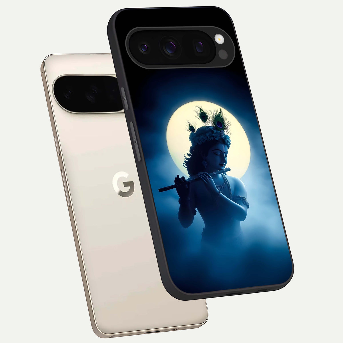 Divine Moon Flute phone case For Google Pixel 10 Pro showing premium glass back cover with detailed artwork