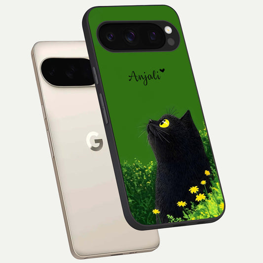  Emerald Cat Custom Name phone case For Google Pixel 10 Pro showing premium glass back cover with detailed artwork