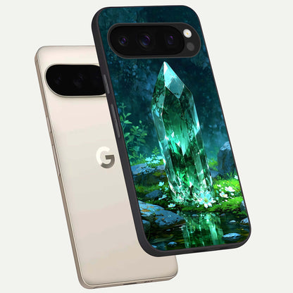  Emerald Light Crystal phone case For Google Pixel 10 Pro showing premium glass back cover with detailed artwork