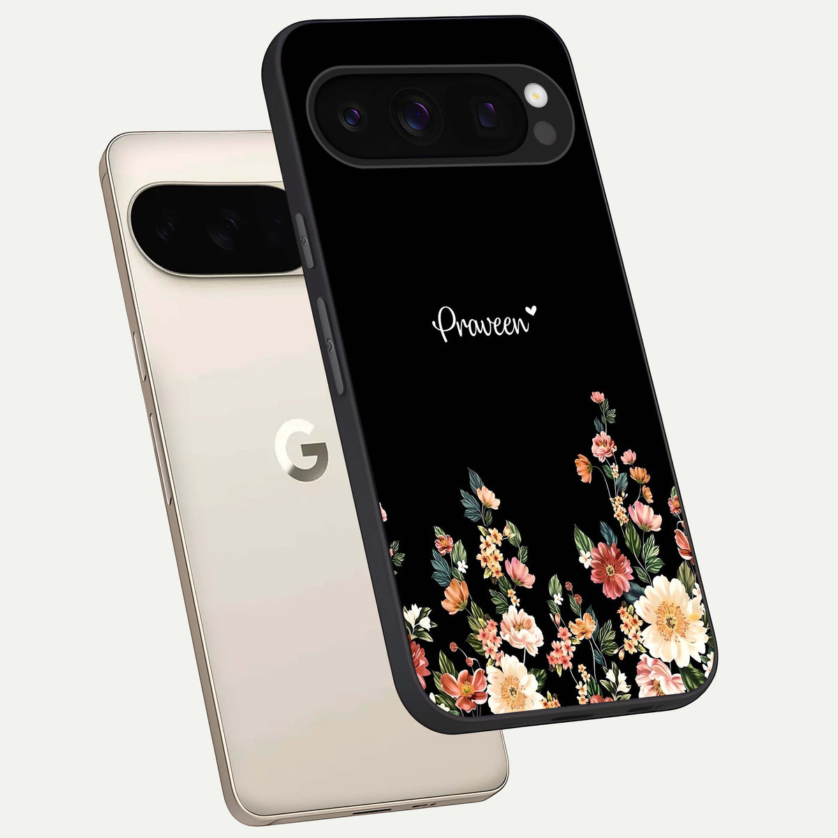  Floral Design Personalized Custom Name phone case For Google Pixel 10 Pro showing premium glass back cover with detailed artwork