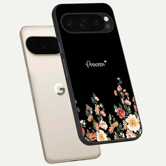  Floral Design Personalized Custom Name phone case For Google Pixel 10 Pro showing premium glass back cover with detailed artwork