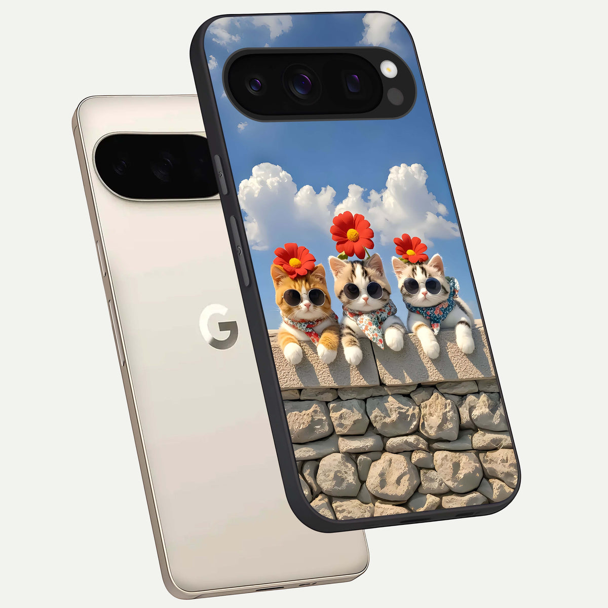  Floral Kitty Squad phone case For Google Pixel 10 Pro showing premium glass back cover with detailed artwork