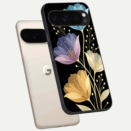 Flower Bloom Glow phone case For Google Pixel 10 Pro showing premium glass back cover with detailed artwork