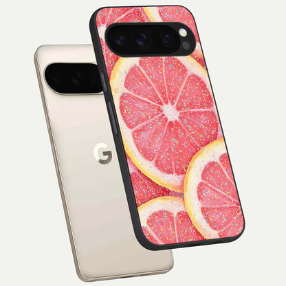  Glitter Grapefruit phone case For Google Pixel 10 Pro showing premium glass back cover with detailed artwork