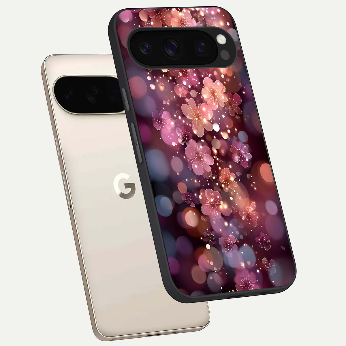  Glowing Petal Bliss phone case For Google Pixel 10 Pro showing premium glass back cover with detailed artwork