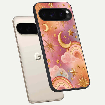  Golden Celestial Dreams phone case For Google Pixel 10 Pro showing premium glass back cover with detailed artwork