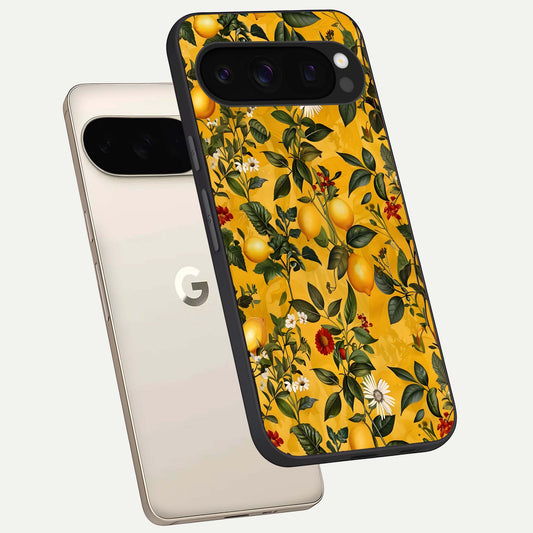  Golden Lemon Field phone case For Google Pixel 10 Pro showing premium glass back cover with detailed artwork