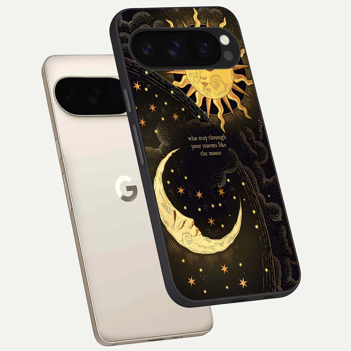  Golden Lunar Love phone case For Google Pixel 10 Pro showing premium glass back cover with detailed artwork