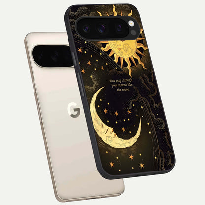  Golden Lunar Love phone case For Google Pixel 10 Pro showing premium glass back cover with detailed artwork
