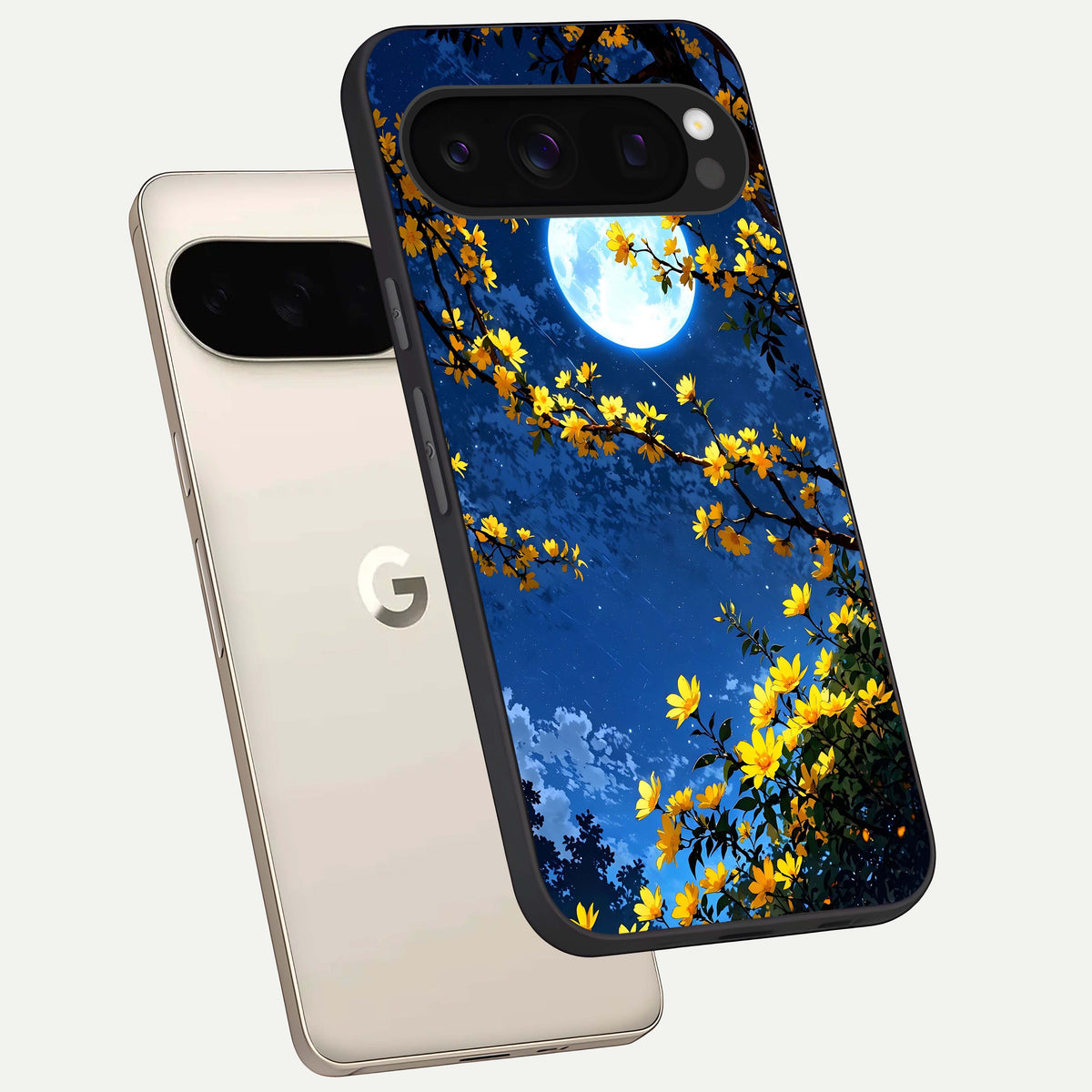  Golden Night Glow phone case For Google Pixel 10 Pro showing premium glass back cover with detailed artwork