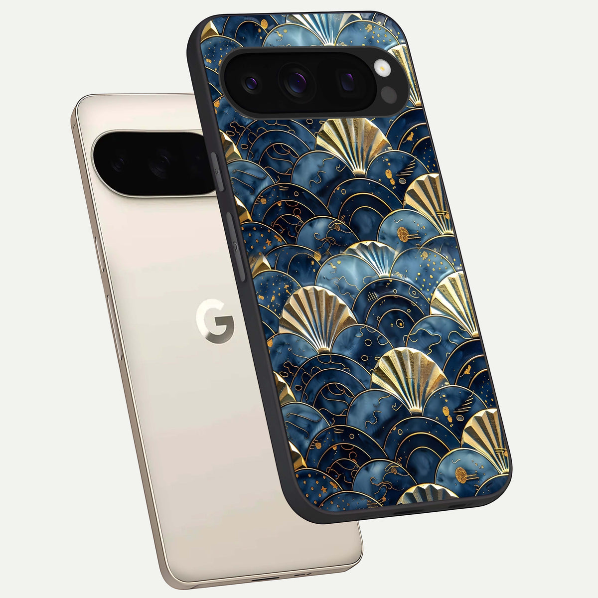  Golden Wave Luxe phone case For Google Pixel 10 Pro showing premium glass back cover with detailed artwork