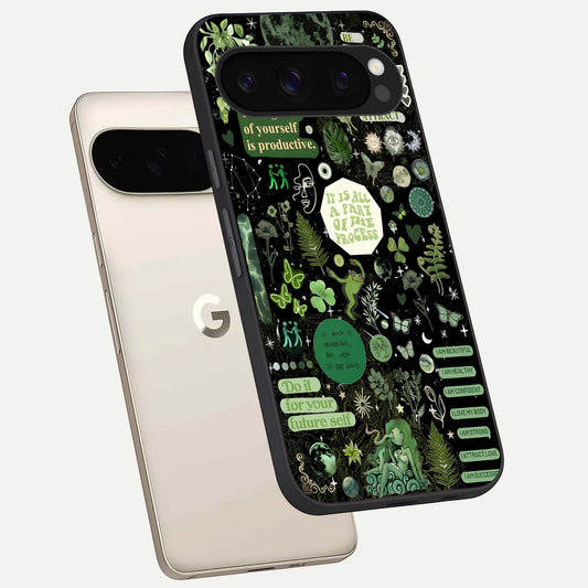  Green Mandala Pattern phone case For Google Pixel 10 Pro showing premium glass back cover with detailed artwork