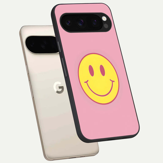  Happy Pink Mood phone case For Google Pixel 10 Pro showing premium glass back cover with detailed artwork