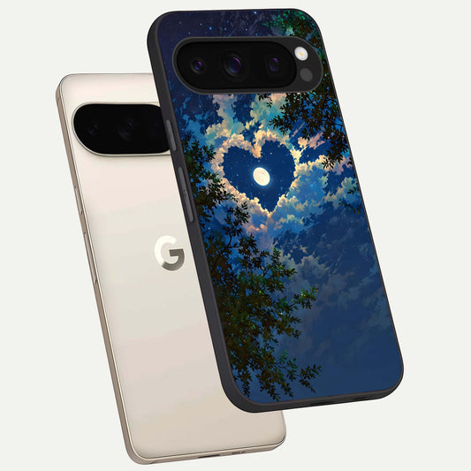  Heart With Moon Sky phone case For Google Pixel 10 Pro showing premium glass back cover with detailed artwork