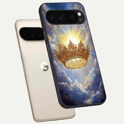  Heavenly Crown Light phone case For Google Pixel 10 Pro showing premium glass back cover with detailed artwork