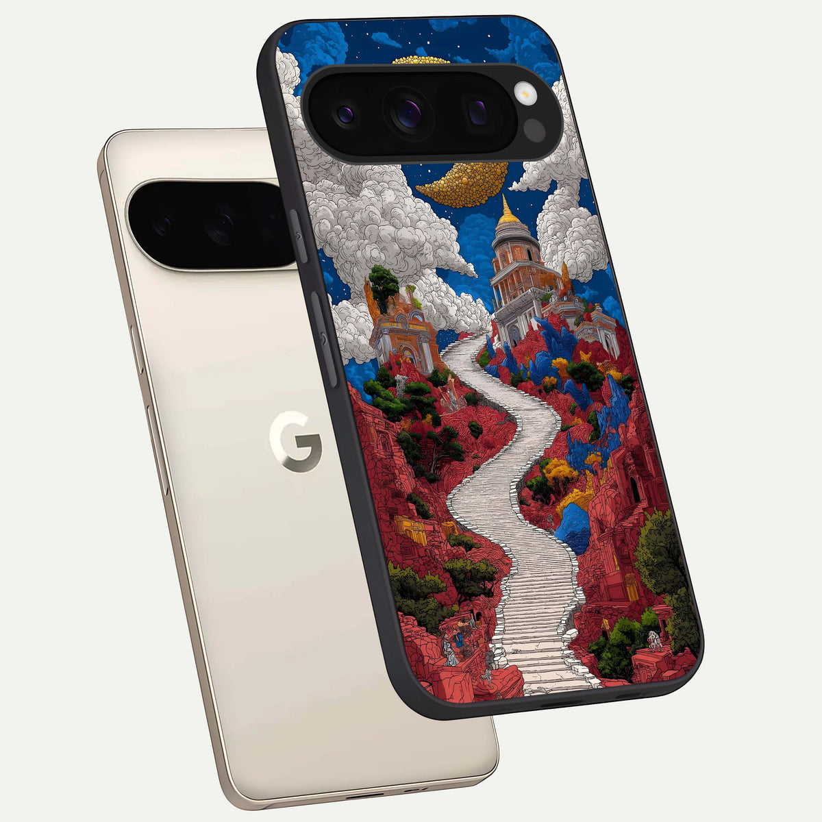  Heavenly Moon Path phone case For Google Pixel 10 Pro showing premium glass back cover with detailed artwork