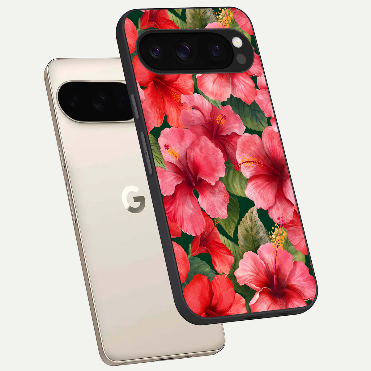  Hibiscus Pattern phone case For Google Pixel 10 Pro showing premium glass back cover with detailed artwork