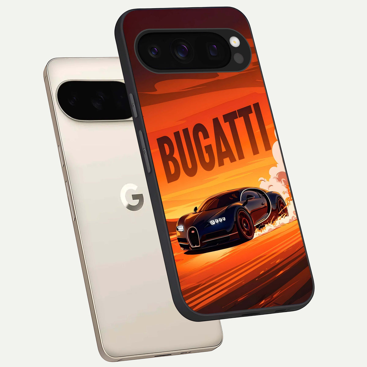  Inferno Bugatti Storm phone case For Google Pixel 10 Pro showing premium glass back cover with detailed artwork