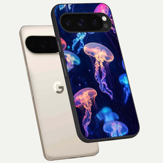  Jellyfish Pattern phone case For Google Pixel 10 Pro showing premium glass back cover with detailed artwork