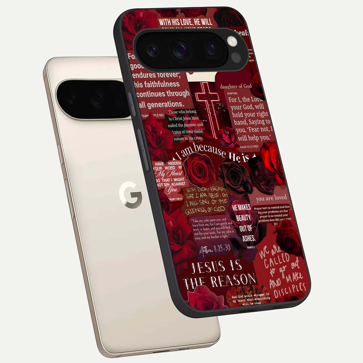  Jesus Love Heals phone case For Google Pixel 10 Pro showing premium glass back cover with detailed artwork
