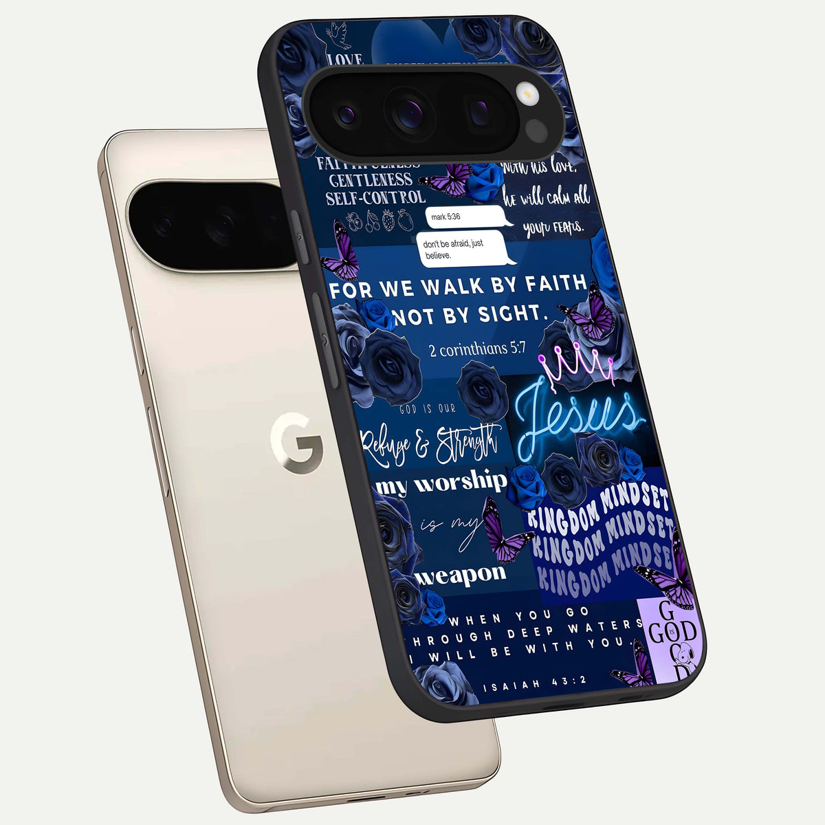  Kingdom Faith Glow phone case For Google Pixel 10 Pro showing premium glass back cover with detailed artwork