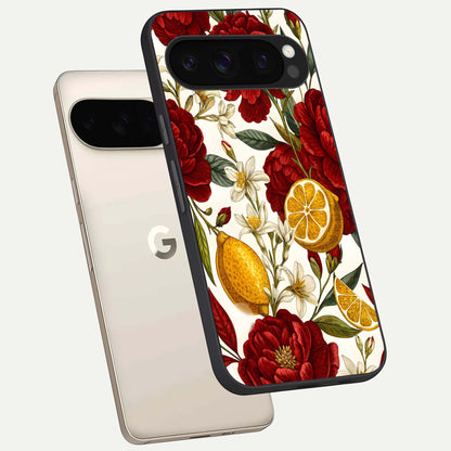  Lemon Rose Charm phone case For Google Pixel 10 Pro showing premium glass back cover with detailed artwork