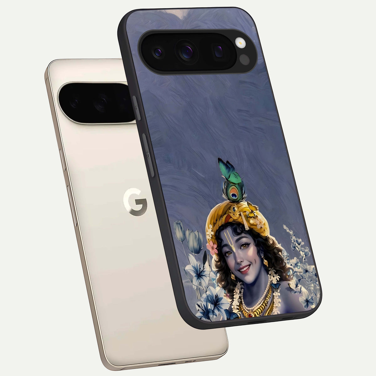  Lord Krishna phone case For Google Pixel 10 Pro showing premium glass back cover with detailed artwork