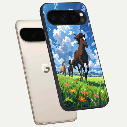  Majestic Horses Galloping phone case For Google Pixel 10 Pro showing premium glass back cover with detailed artwork
