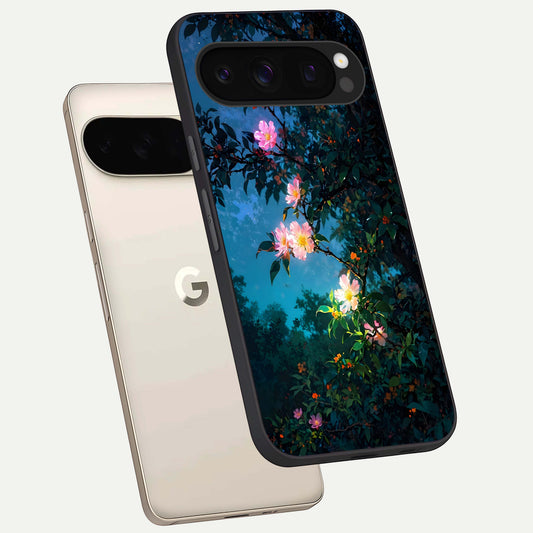  Midnight Bloom Glow phone case For Google Pixel 10 Pro showing premium glass back cover with detailed artwork
