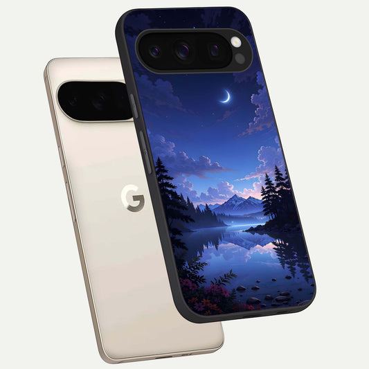  Midnight Lake Peace phone case For Google Pixel 10 Pro showing premium glass back cover with detailed artwork