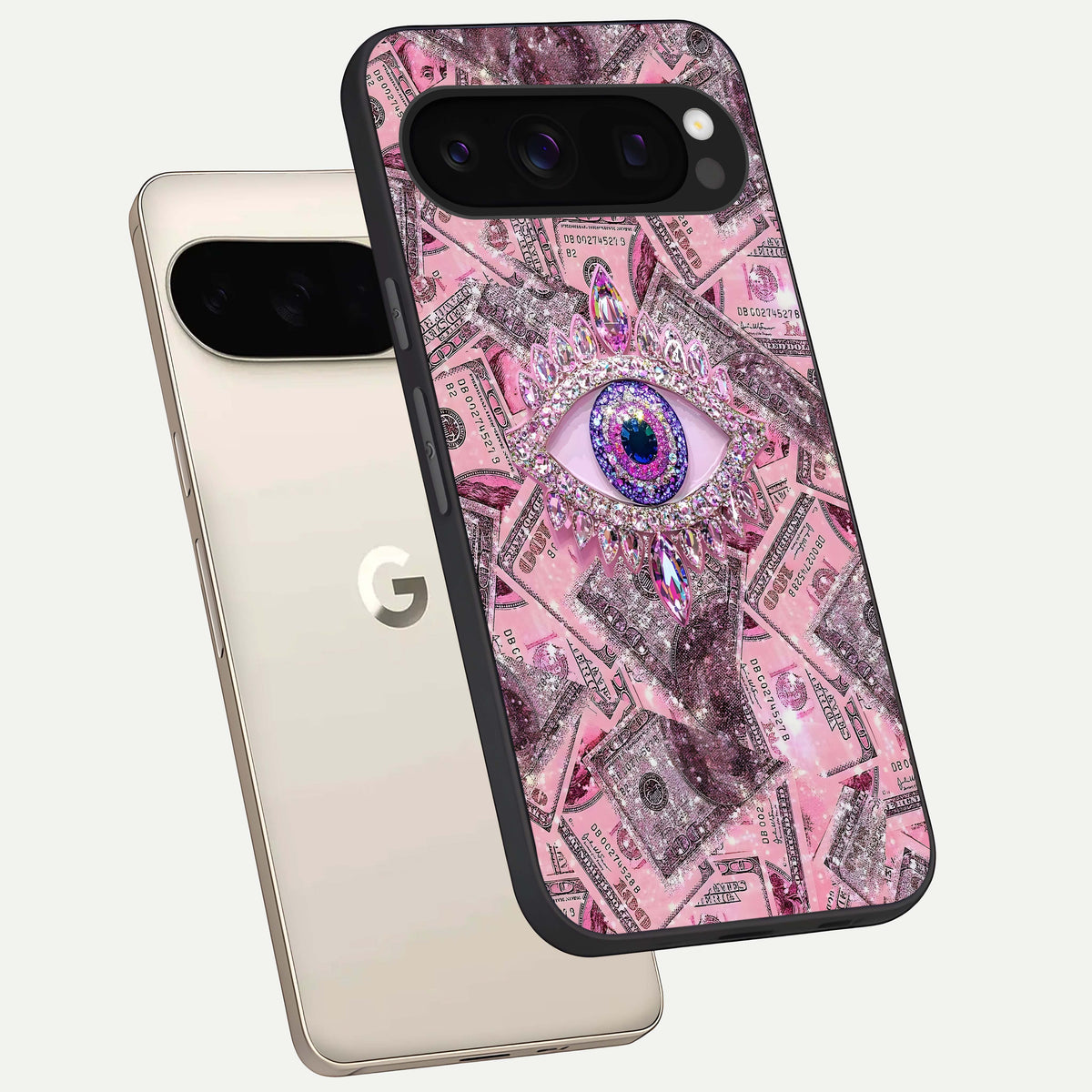  Money Eye Luxe phone case For Google Pixel 10 Pro showing premium glass back cover with detailed artwork