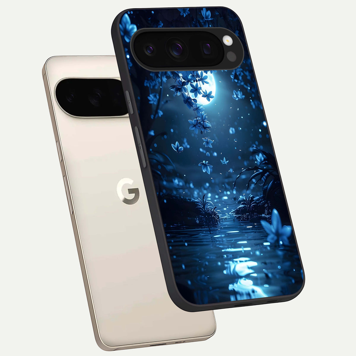  Moonlight Petal Dream phone case For Google Pixel 10 Pro showing premium glass back cover with detailed artwork