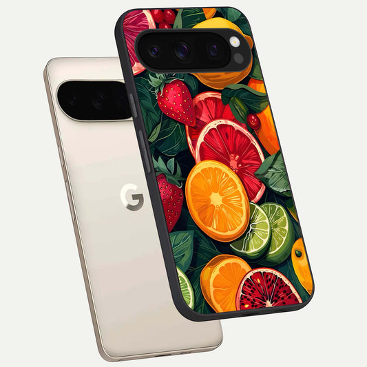  Multiple Fruits phone case For Google Pixel 10 Pro showing premium glass back cover with detailed artwork