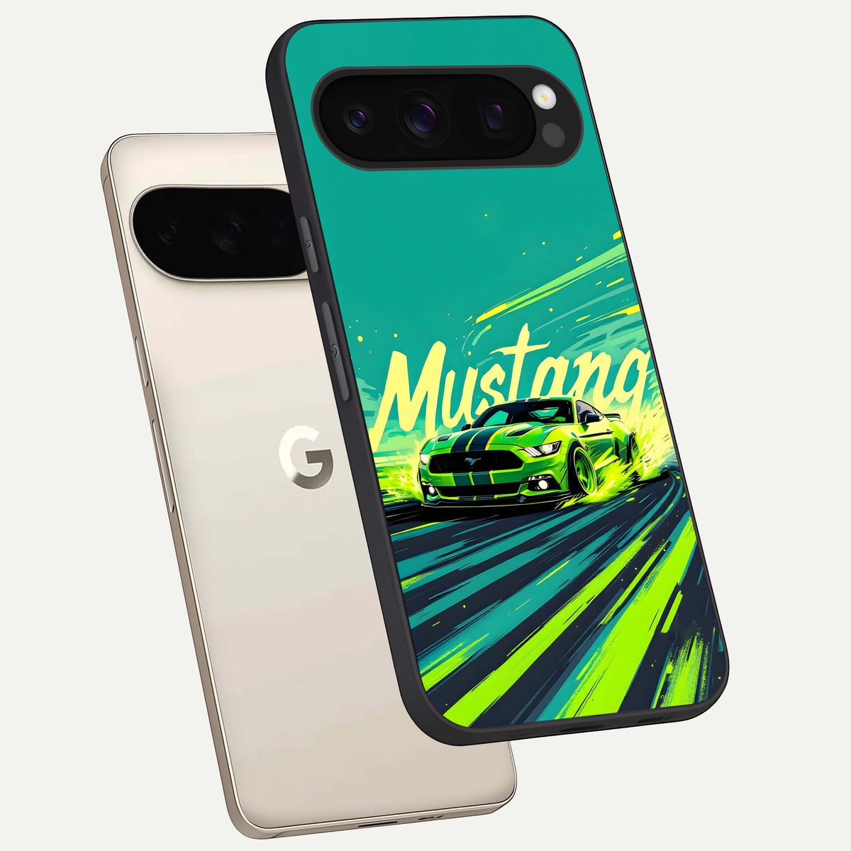  Mustang Bang phone case For Google Pixel 10 Pro showing premium glass back cover with detailed artwork