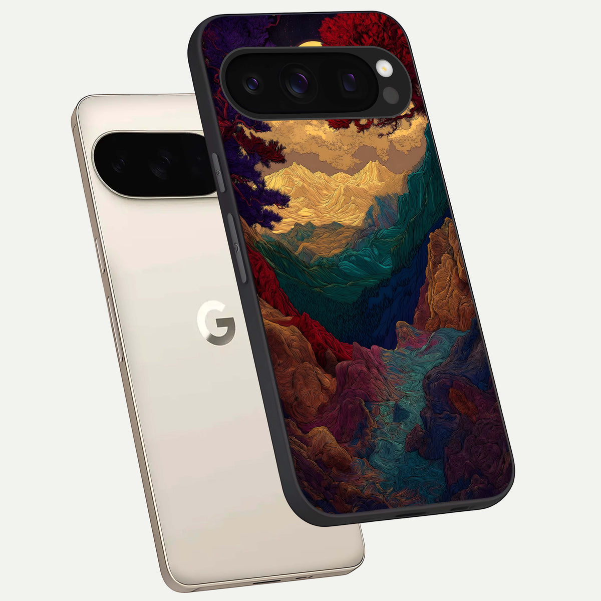  Mystic Valley Light phone case For Google Pixel 10 Pro showing premium glass back cover with detailed artwork