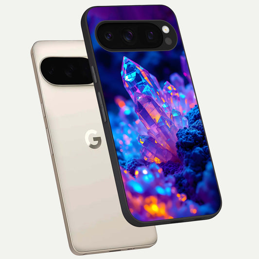  Neon Aura Shards phone case For Google Pixel 10 Pro showing premium glass back cover with detailed artwork