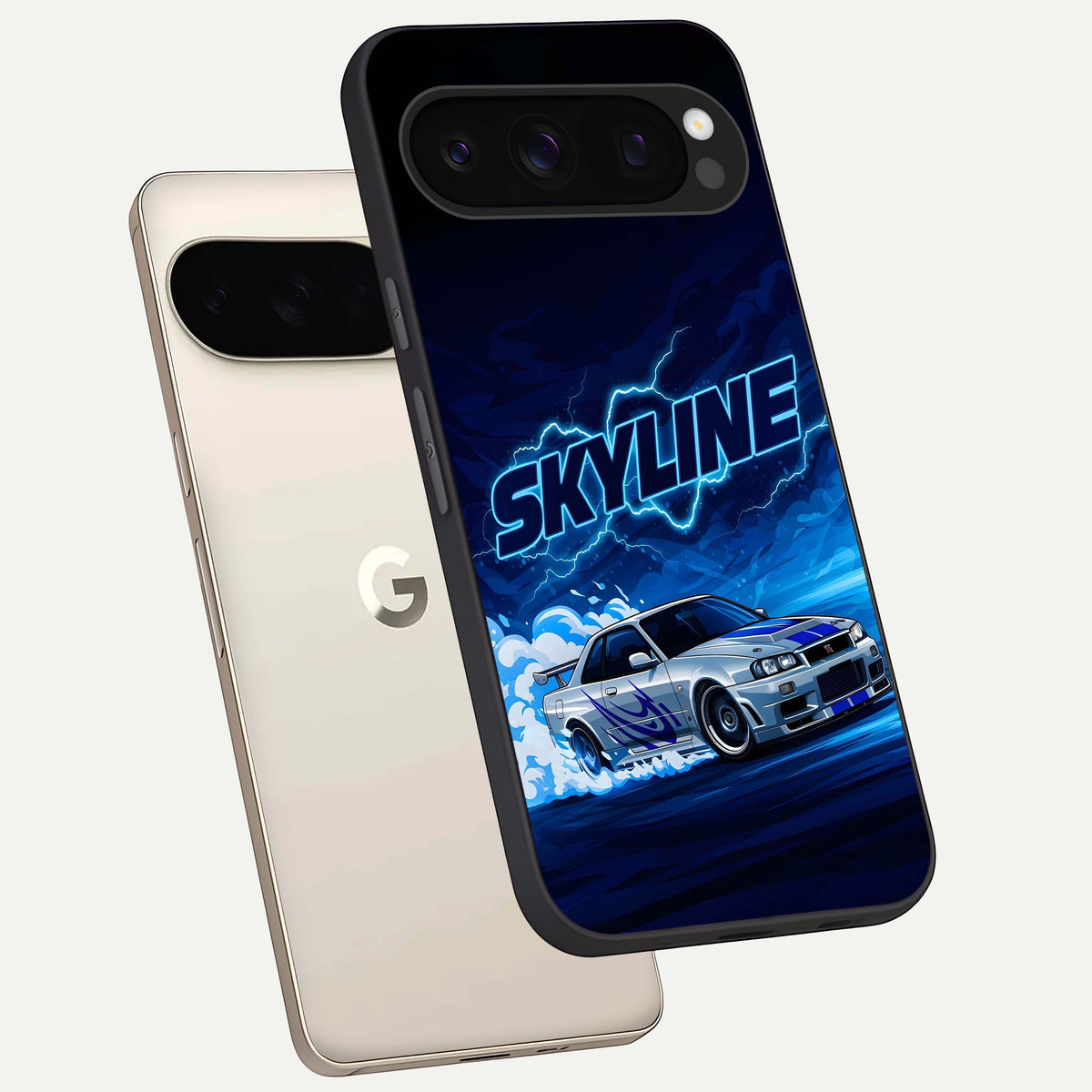  Neon Drift Beast phone case For Google Pixel 10 Pro showing premium glass back cover with detailed artwork