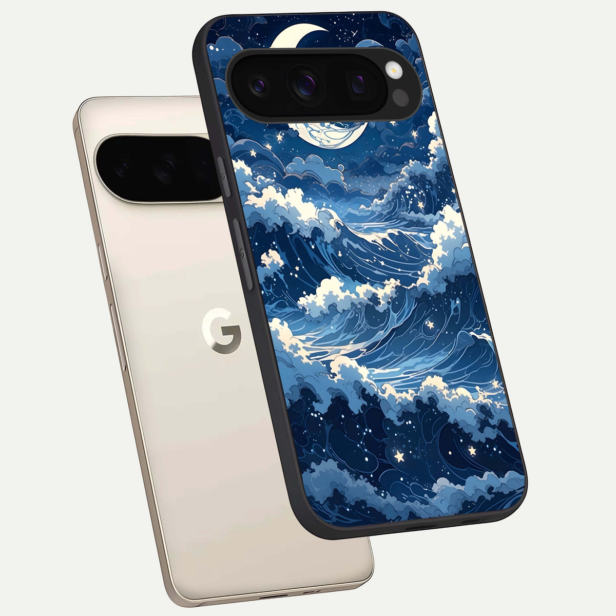  Ocean Moon Waves phone case For Google Pixel 10 Pro showing premium glass back cover with detailed artwork