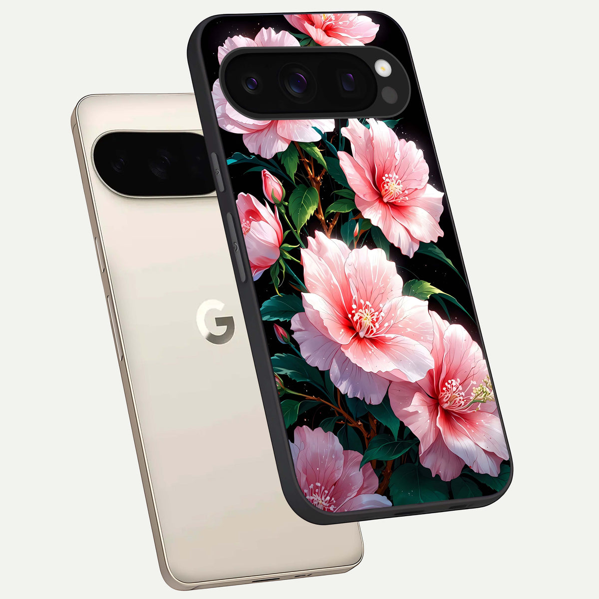  Peach Flower phone case For Google Pixel 10 Pro showing premium glass back cover with detailed artwork