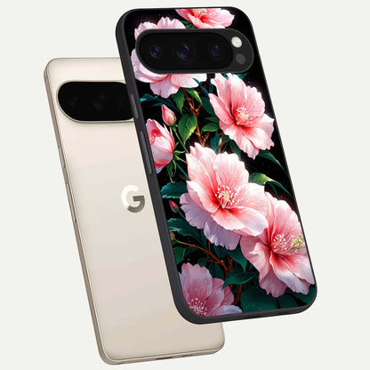  Peach Flower phone case For Google Pixel 10 Pro showing premium glass back cover with detailed artwork
