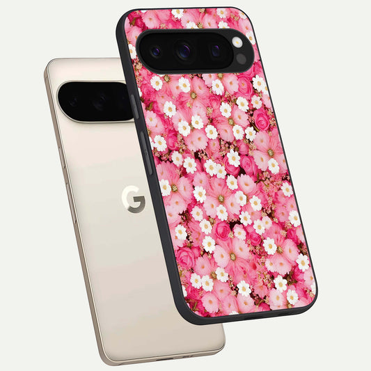  Pink Daisy Bliss phone case For Google Pixel 10 Pro showing premium glass back cover with detailed artwork
