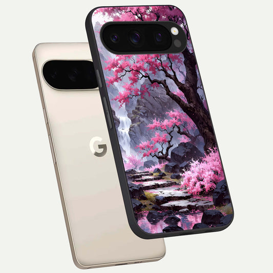  Pink Sunflower Glow phone case For Google Pixel 10 Pro showing premium glass back cover with detailed artwork