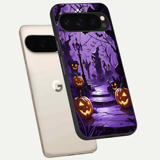  Pumpkin Patch Halloween phone case For Google Pixel 10 Pro showing premium glass back cover with detailed artwork